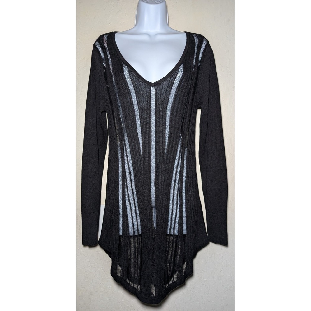Victoria Secret Y2K Sheer Knit Black Swim Suit Cover Dress Medium Long Sleeve